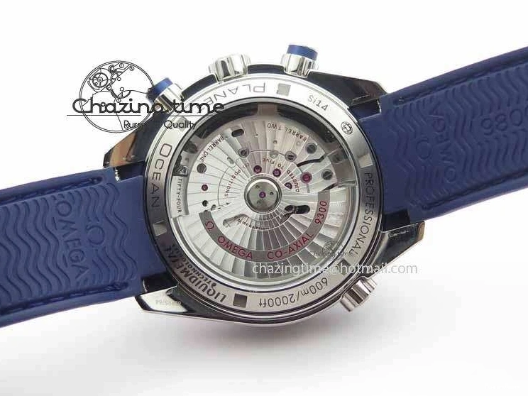 0508 Chic Planet Ocean Master Chrono 45mm SS OM 1:1 Best Edition Blue Dial On Blue Rubber Strap A 8172
